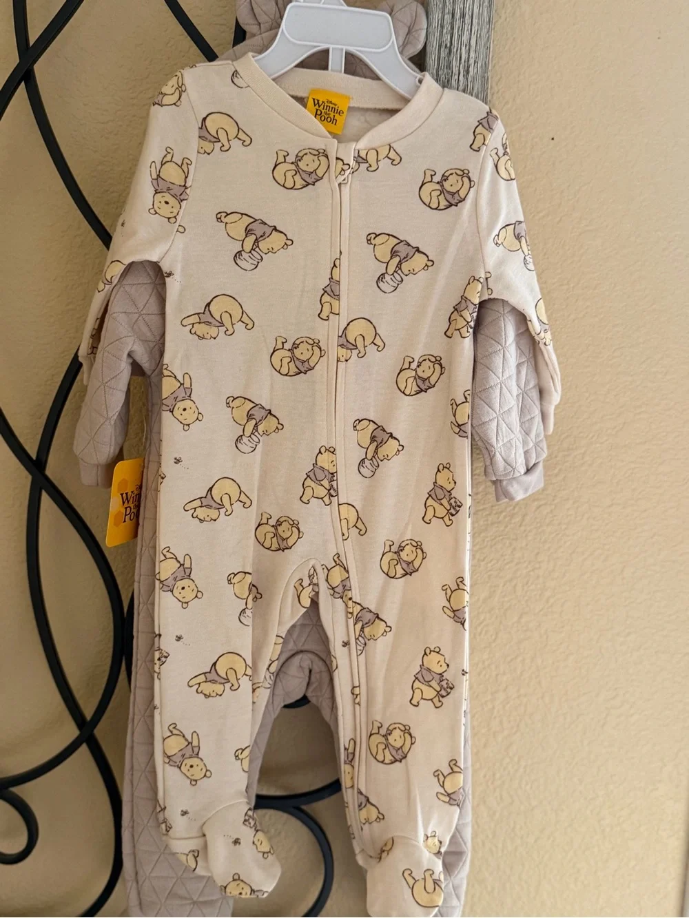 Winnie the Pooh Beige Quilted Baby two-Piece with Bear Hood.